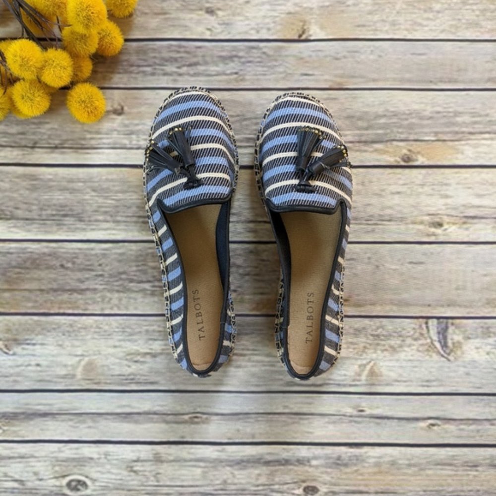 New Talbots Ivy Striped Espadrille Tassel Loafers - Picture 4 of 16